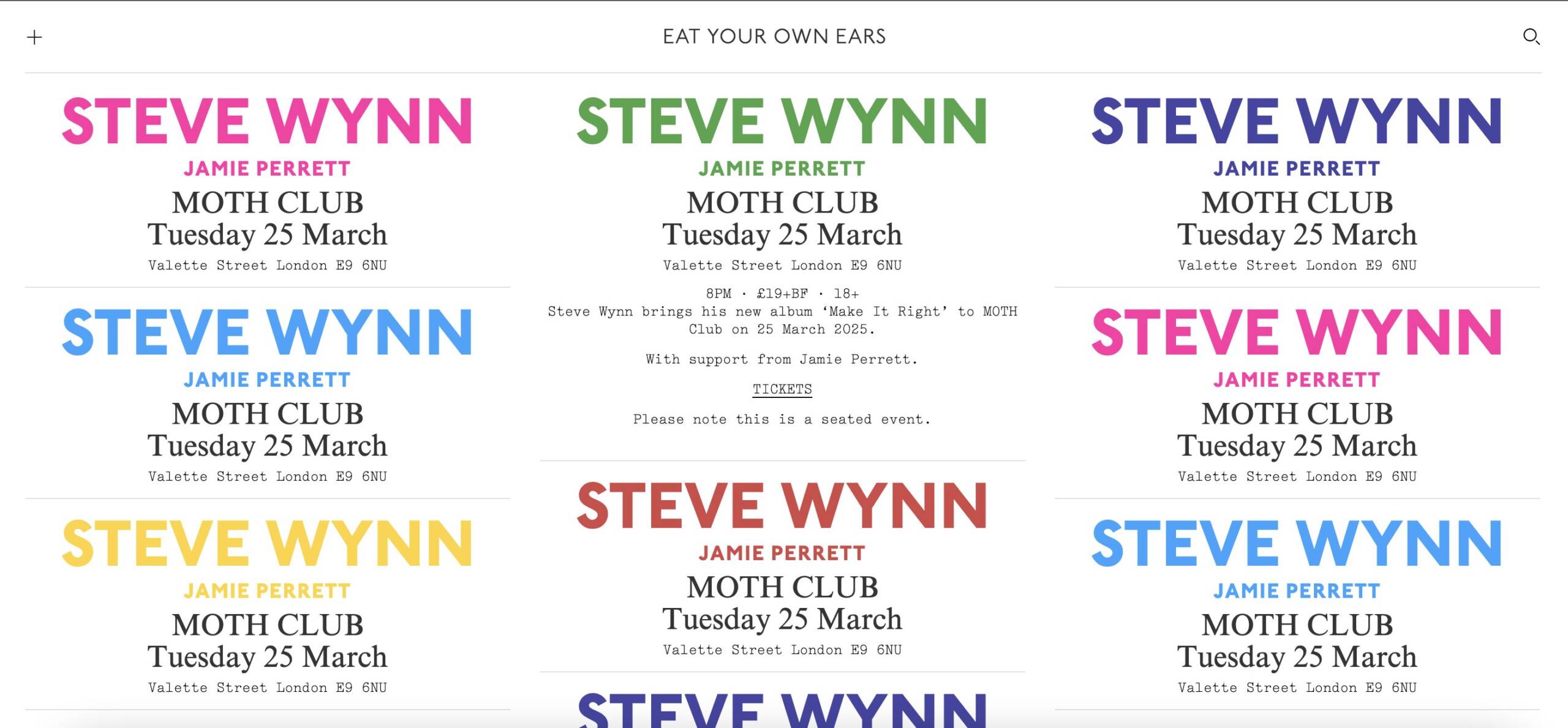 Poster for Steve Wynn’s live performance at the MOTH Club in London on 25th March 2025.